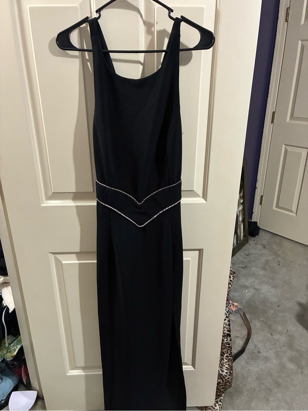Dave & Johnny Black Beaded-Waist Sleeveless Maxi Dress